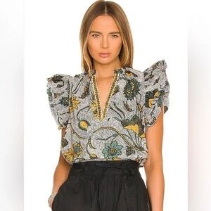 Ulla Johnson Elena Portofino Floral Ruffle Blouse